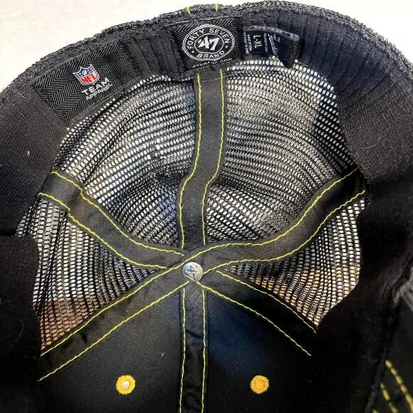 FORTY SEVEN Men's Pittsburgh Steelers NFL Cotton Baseball Cap L/XL Black & Gold - Picture 6 of 7
